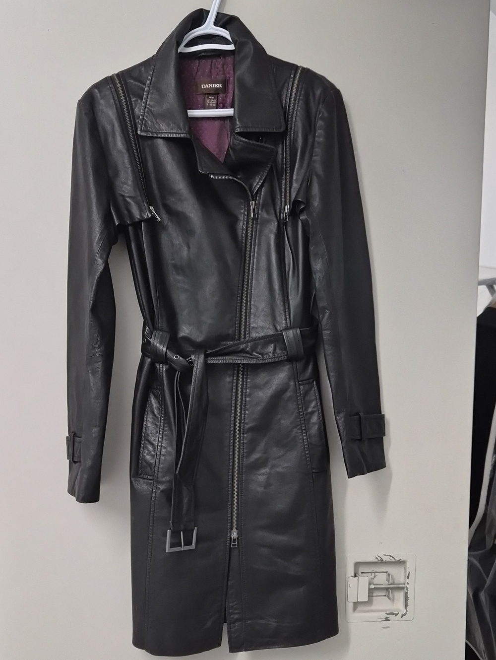 Danier Black Leather Trench Coat with Belt